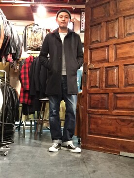 「schott（ショット）のアイテム（ステンカラーコート）」を使った、matsuuraさん（メンズ・189cm）の秋コーディネート
