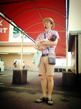 「Fuji（フジ）のアイテム（帽子）」を使った、Go店長さん（メンズ・179cm）の夏コーディネート