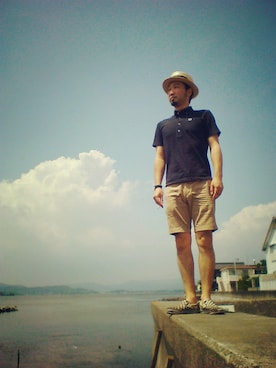 「Fuji（フジ）のアイテム（帽子）」を使った、Go店長さん（メンズ・179cm）の夏コーディネート