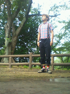 「Fuji（フジ）のアイテム（帽子）」を使った、Go店長さん（メンズ・179cm）の夏コーディネート