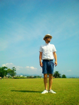 「Fuji（フジ）のアイテム（帽子）」を使った、Go店長さん（メンズ・179cm）の夏コーディネート