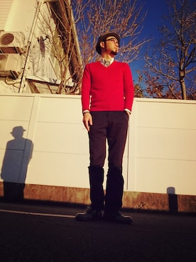 「DRAGON HAT（ドラゴンハット）のアイテム」を使った、Go店長さん（メンズ・179cm）の冬コーディネート