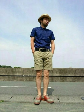 「Fuji（フジ）のアイテム（帽子）」を使った、Go店長さん（メンズ・179cm）の夏コーディネート