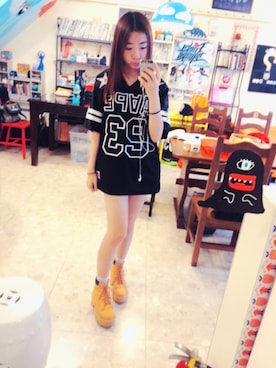 「Bape」｜「アイテム（ジャージ）」を使った、Claireさん（レディース・160cm）の秋コーディネート
