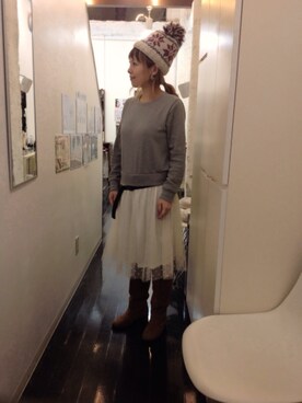 「niko and...（ニコアンド）のアイテム（ニットキャップ/ビーニー）」を使った、mayuさん（レディース・153cm）の冬コーディネート