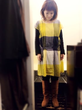 「イエロー」｜「アイテム（ブーツ）」を使った、mayuさん（レディース・153cm）の春コーディネート