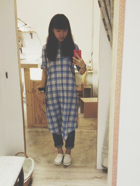 「blue」｜「アイテム（モカシン/デッキシューズ）」を使った、YUNさん（レディース・161cm）の夏コーディネート