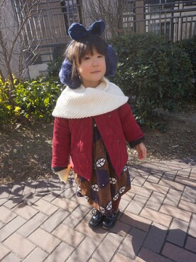 「Handmade（ハンドメイド）のアイテム（ノーカラージャケット）」を使った、rowercocoさん（キッズ・100cm）の冬コーディネート