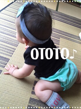 「アイテム（ママ＆ベビー、グリーン系）」を使った、おと♪さん（キッズ・70cm）の秋コーディネート