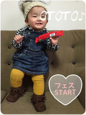 「9ヶ月」｜「アイテム（ブーツ）」を使った、おと♪さん（キッズ・70cm）の秋コーディネート