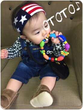 「9ヶ月」｜「アイテム（ブーツ）」を使った、おと♪さん（キッズ・70cm）の秋コーディネート