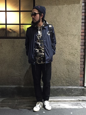 「Carhartt（カーハート）のアイテム（ナイロンジャケット）」を使った、西岡さん（メンズ・172cm）の冬コーディネート