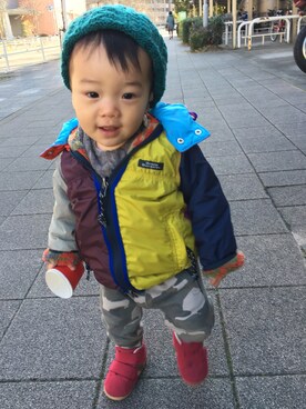 「DENIM DUNGAREE（デニムダンガリー）のアイテム（ブルゾン）」を使った、mem_ryさん（キッズ・80cm）の冬コーディネート