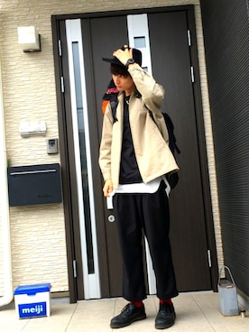 「HARE（ハレ）のワイドブリムハット(HARE)（ハット、ブラック系）」を使った、katokenさん（メンズ・180cm）の秋コーディネート