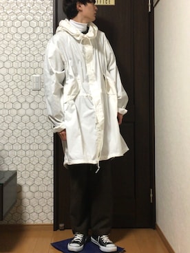 「usedのアイテム（モッズコート、ホワイト系）」を使った、katokenさん（メンズ・180cm）の秋コーディネート