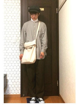 「古着のアイテム（スラックス、ブラウン系）」を使った、katokenさん（メンズ・180cm）の秋コーディネート