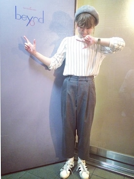 「ストライプ」｜「アイテム（アナログ腕時計）」を使った、megumi (beyond)さん（レディース・163cm）の春コーディネート