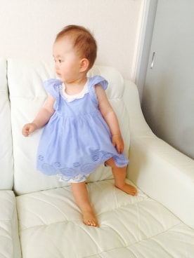 「水色」｜「アイテム（チュニック）」を使った、miu.tkさん（キッズ・70cm）の夏コーディネート