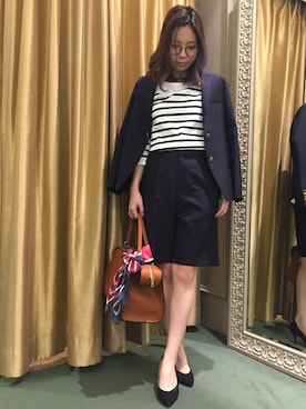 「Rouge vif（ルージュヴィフ）のﾓﾍｱﾎﾟﾌﾟﾘﾝﾊｰﾌﾊﾟﾝﾂ（その他パンツ、ブルー系）」を使った、望月さん（レディース・158cm）の冬コーディネート