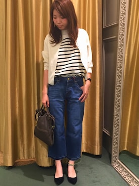 「Rouge vif（ルージュヴィフ）の8分丈デニム（デニムパンツ、ブルー系）」を使った、望月さん（レディース・158cm）の夏コーディネート
