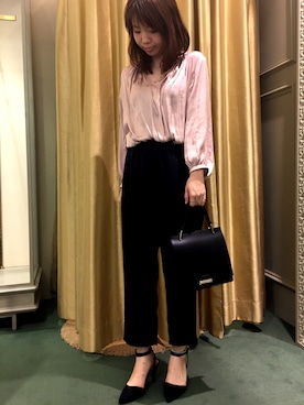 「Rouge vif（ルージュヴィフ）のｼﾙｷｰｳｴｽﾄｺﾞﾑﾊﾟﾝﾂ（その他パンツ、ブルー系）」を使った、望月さん（レディース・158cm）の秋コーディネート