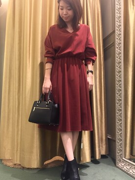 「Rouge vif（ルージュヴィフ）のアイテム（アクセサリー）」を使った、望月さん（レディース・158cm）の秋コーディネート