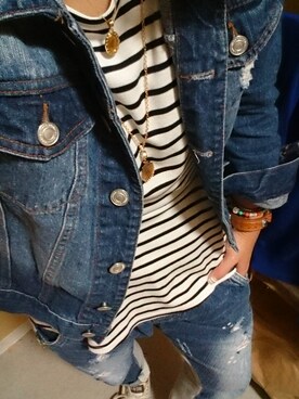 「ぺプラム」｜「アイテム（デニムジャケット）」を使った、yuka♡さん（レディース・156cm）の春コーディネート