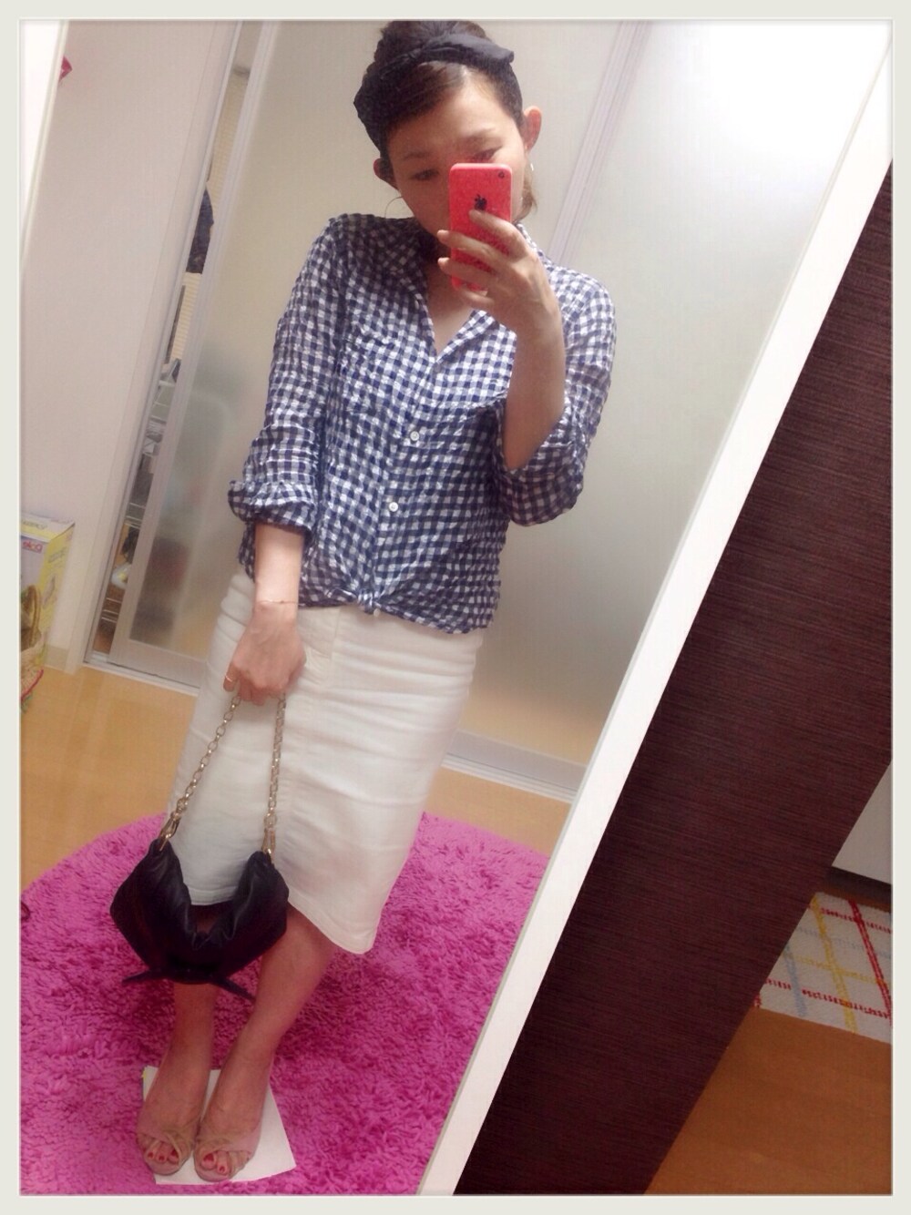 「友達とご飯、SALEで買いました」｜「Spick & Spanのアイテム（シャツ/ブラウス、ブルー系）」を使った、13さん（レディース・148cm）の夏コーディネートの1枚目の写真