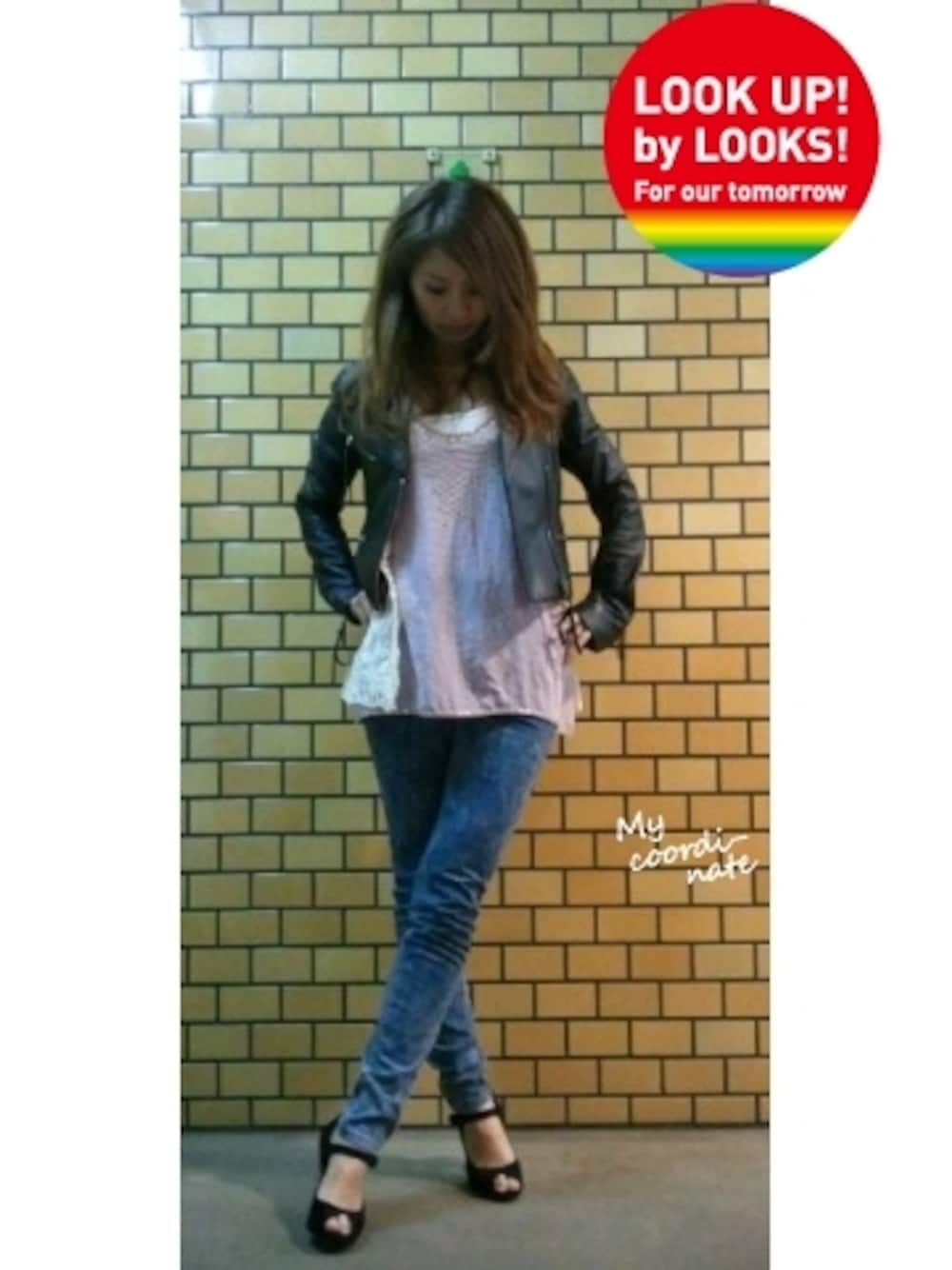 「MERCURYDUOのアイテム名不明（ライダースジャケット）」を使った、♡meicai♡さんの春コーディネートの1枚目の写真