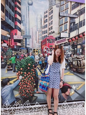 「H&M（エイチ・アンド・エム）のアイテム（つなぎ/オールインワン）」を使った、Tracy leungさん（レディース・156cm）の夏コーディネート