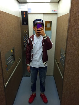 「Maison Kitsune（メゾンキツネ）のアイテム（ブルゾン）」を使った、815さん（メンズ・176cm）の春コーディネート