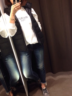 「ミッキー」｜「アイテム（ダウンベスト）」を使った、yukaさん（レディース・160cm）の春コーディネート