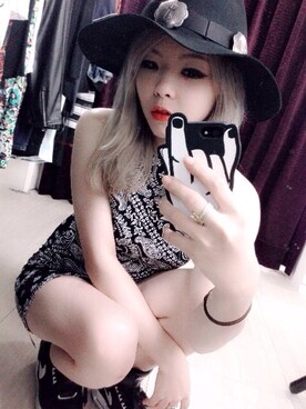 「UNIF（ユニフ）のアイテム（キャップ）」を使った、Brandaさん（レディース・158cm）の夏コーディネート