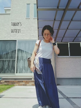 「アイテム（イヤリング、ブルー系）」を使った、 takakoさん（レディース・155cm）の夏コーディネート