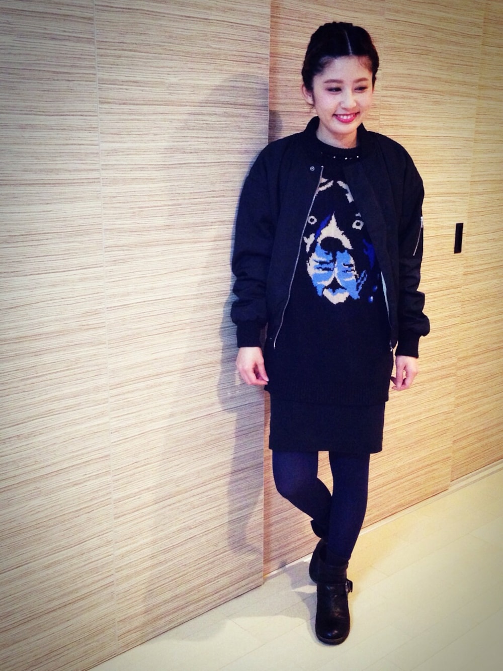 「MA-1」｜「KBFのKBF　MA-1 ｒｅｖｅｒｓｉｂｌｅ（ブルゾン、ブラック系）」を使った、yuiさん（レディース・154cm）の冬コーディネートの1枚目の写真