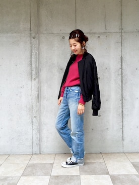 「KBF（ケイビーエフ）のアイテム（ブルゾン）」を使った、yuiさん（レディース・154cm）の秋コーディネート