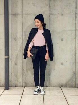 「KBF（ケイビーエフ）のアイテム（ブルゾン）」を使った、yuiさん（レディース・154cm）の冬コーディネート