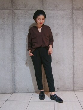 「スキッパーシャツ」｜「アイテム（ハンチング/ベレー帽）」を使った、yuiさん（レディース・154cm）の秋コーディネート