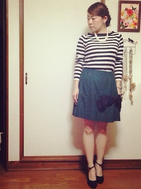 「モスグリーン」｜「アイテム（スカート）」を使った、3ecoさん（レディース・153cm）の秋コーディネート