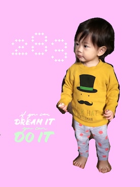 「MARKEY'S（マーキーズ）のアイテム（スウェット、イエロー系）」を使った、サッカーはおれの夢だ！さん（キッズ・90cm）の秋コーディネート