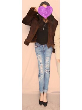 「SPICAのアイテム（デニムパンツ、ブルー系）」を使った、Hさん（レディース・160cm）の冬コーディネート