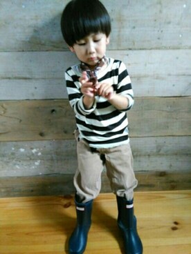 「HUNTER（ハンター）のハンター / キッズ ファーストクラッシック（レインシューズ）」を使った、sooさん（キッズ・100cm）の夏コーディネート