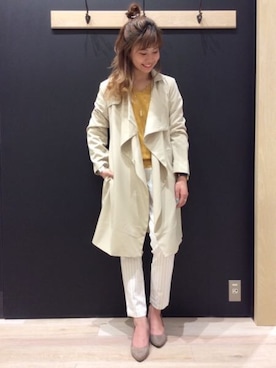 「ストライプパンツ」｜「アイテム（トレンチコート）」を使った、minamiさん（レディース・158cm）の春コーディネート