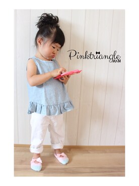 「PinktriangleAKMのアイテム（Tシャツ/カットソー、ブルー系）」を使った、PinktriangleAKMさん（キッズ）の夏コーディネート