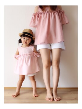 「PinktriangleAKMのアイテム（Tシャツ/カットソー、ピンク系）」を使った、PinktriangleAKMさん（キッズ）の夏コーディネート