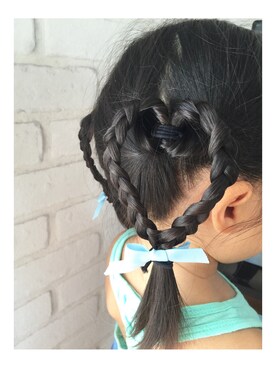 「OLD NAVY（オールドネイビー）のアイテム（ワンピース、ブルー系）」を使った、PinktriangleAKMさん（キッズ）の夏コーディネート