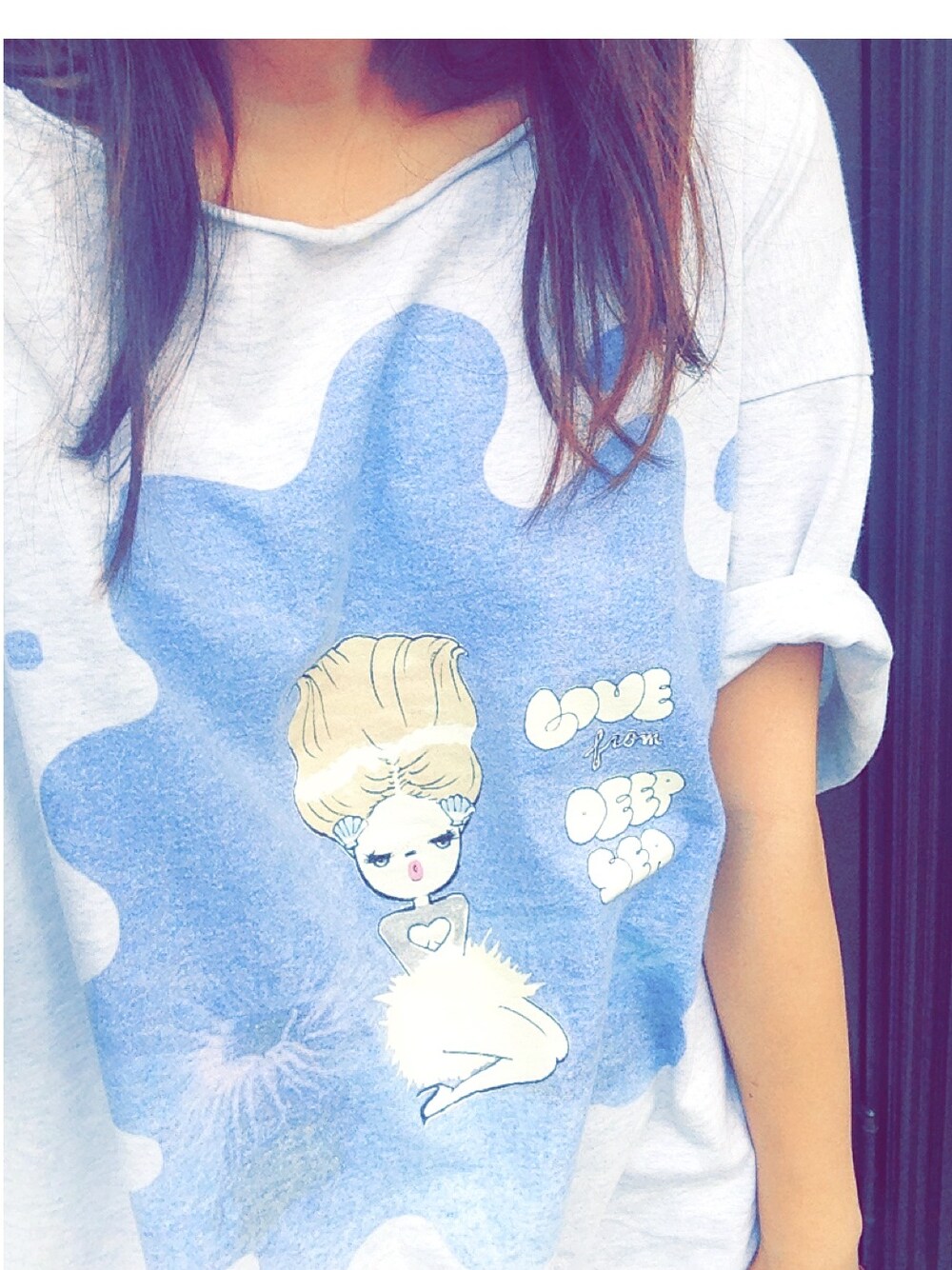 「goocy、FOXY、foxyコラボ」｜「goocyのアイテム（Tシャツ/カットソー、ブルー系）」を使った、manamiさん（レディース・147cm）の夏コーディネートの1枚目の写真
