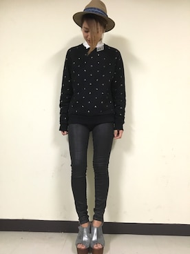 「DIESEL（ディーゼル）のアイテム（ハット）」を使った、rikopinさん（レディース・158cm）の秋コーディネート