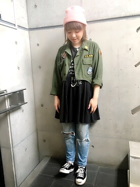 「Pink Flamingo（ピンクフラミンゴ）のアイテム」を使った、Yuさん（レディース・157cm）の春コーディネート