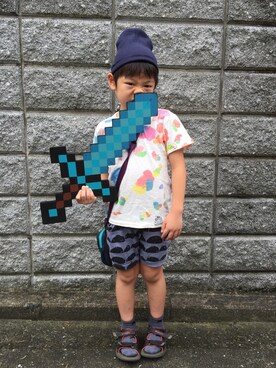 「AIGLE（エーグル）のアイテム（バッグ）」を使った、けいたんさん（キッズ・120cm）の夏コーディネート